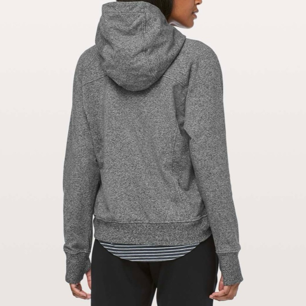 Lululemon Scuba Pullover Hoodie Size 4 Heathered Speckled Black. Black logo